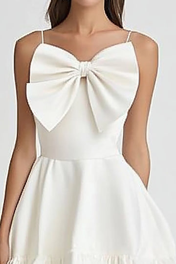White A Line Short Graduation Dress with Bow